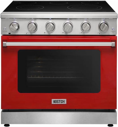 KOSTCH 36 inch Electric Range, 5-Burner Cooktop with 6.0 cu ft Convection Oven, Glass Top, in Stainless Steel
