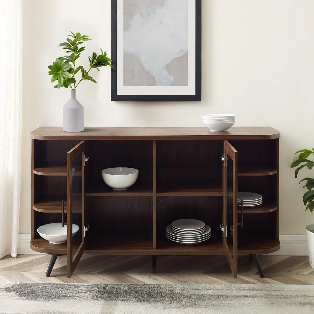 Walker Edison Modern Curved Edge Fluted Glass Door Sideboard Dark Walnut