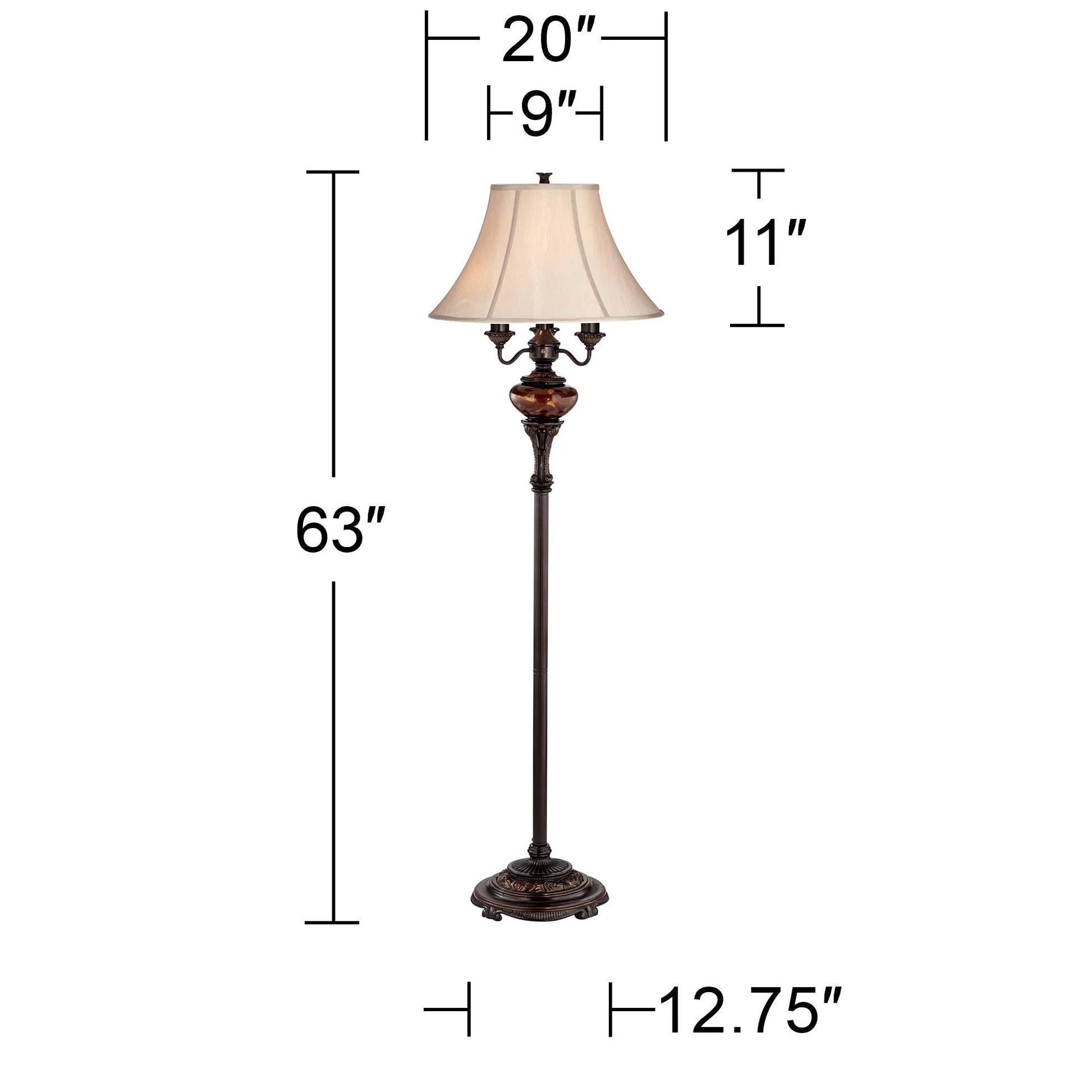 Barnes and Ivy Traditional Floor Lamp 4-Light 63" Tall Lush Bronze Tortoise Glass Font Bell Shade for Living Room Reading Bedroom Office
