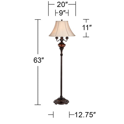 Barnes and Ivy Traditional Floor Lamp 4-Light 63" Tall Lush Bronze Tortoise Glass Font Bell Shade for Living Room Reading Bedroom Office
