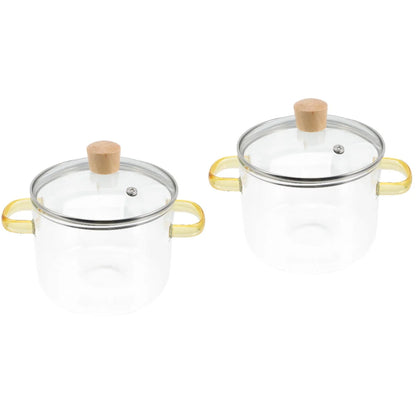Homemaxs 2pcs Clear Glass Stockpot with Lid and Double Ear Noodle Cooking Pot Ramen Pot Glass Cookware