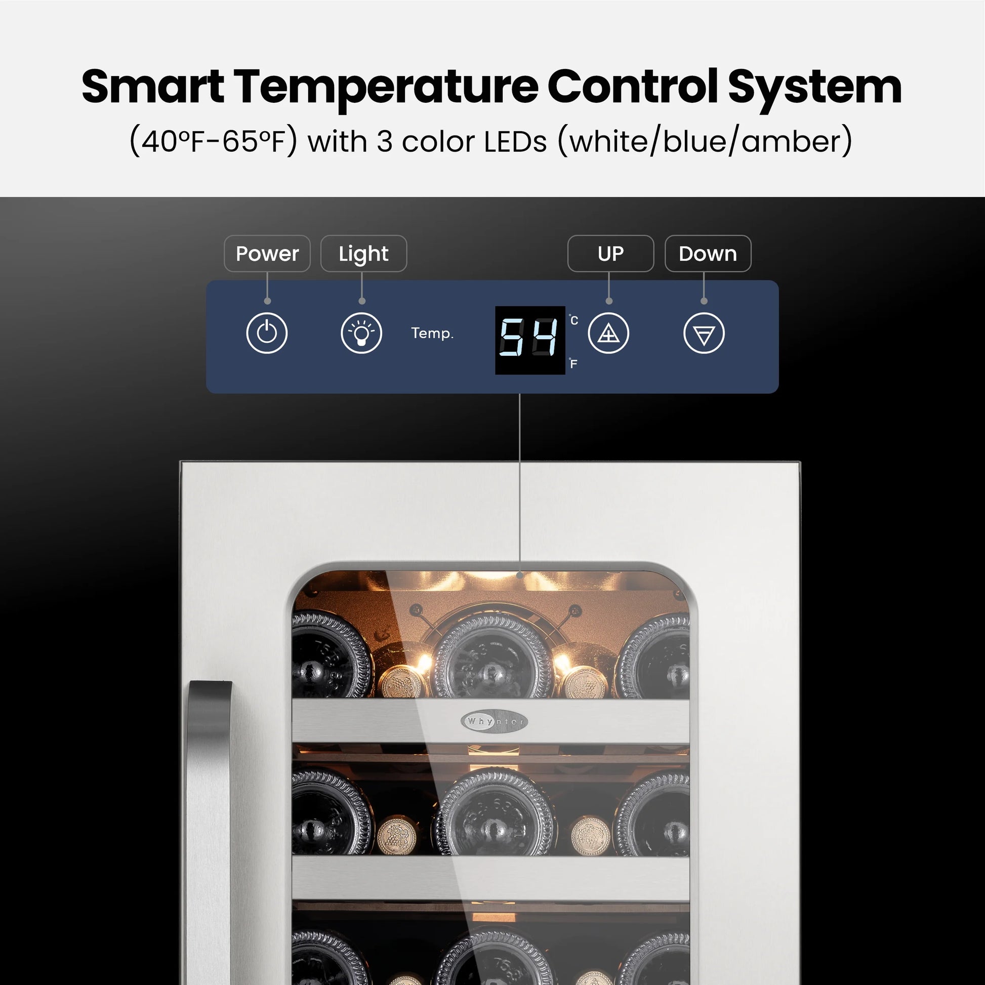 Whynter 15 Inch Wine Fridge Cooler - 33 Bottles Wine Fridge with Glass Door, Small Wine Refrigerator with 3 LED Light Built-in for Home Bar Kitchen