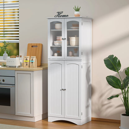 Lofka Kitchen Food Pantry Cabinet, 64" Tall Storage Cabinet with Frosted Glass Doors and Adjustable Shelves, White