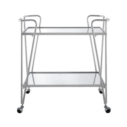 Linon 2-Tier Mobile Metal & Glass Bar Cart, 32.5" H, Chrome