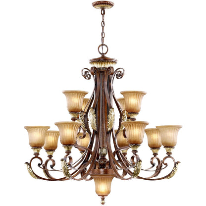 13 Light Verona Bronze Chandelier with Rustic Art Glass Shade