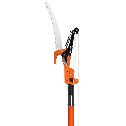 Telescopic pole saw trimmer 7.3-27 FT, manual tree trimmer with sharp steel knife and lightweight fiberglass handle for cutting tall branches, palms and shrubs