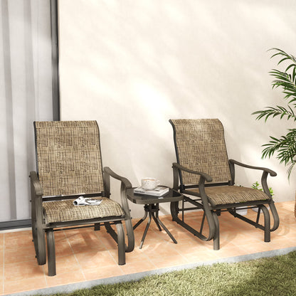 Outsunny 3-Piece Outdoor Gliders Set Bistro Set with Steel Frame, Tempered Glass Top Table for Patio, Garden, Backyard, Lawn, Beige