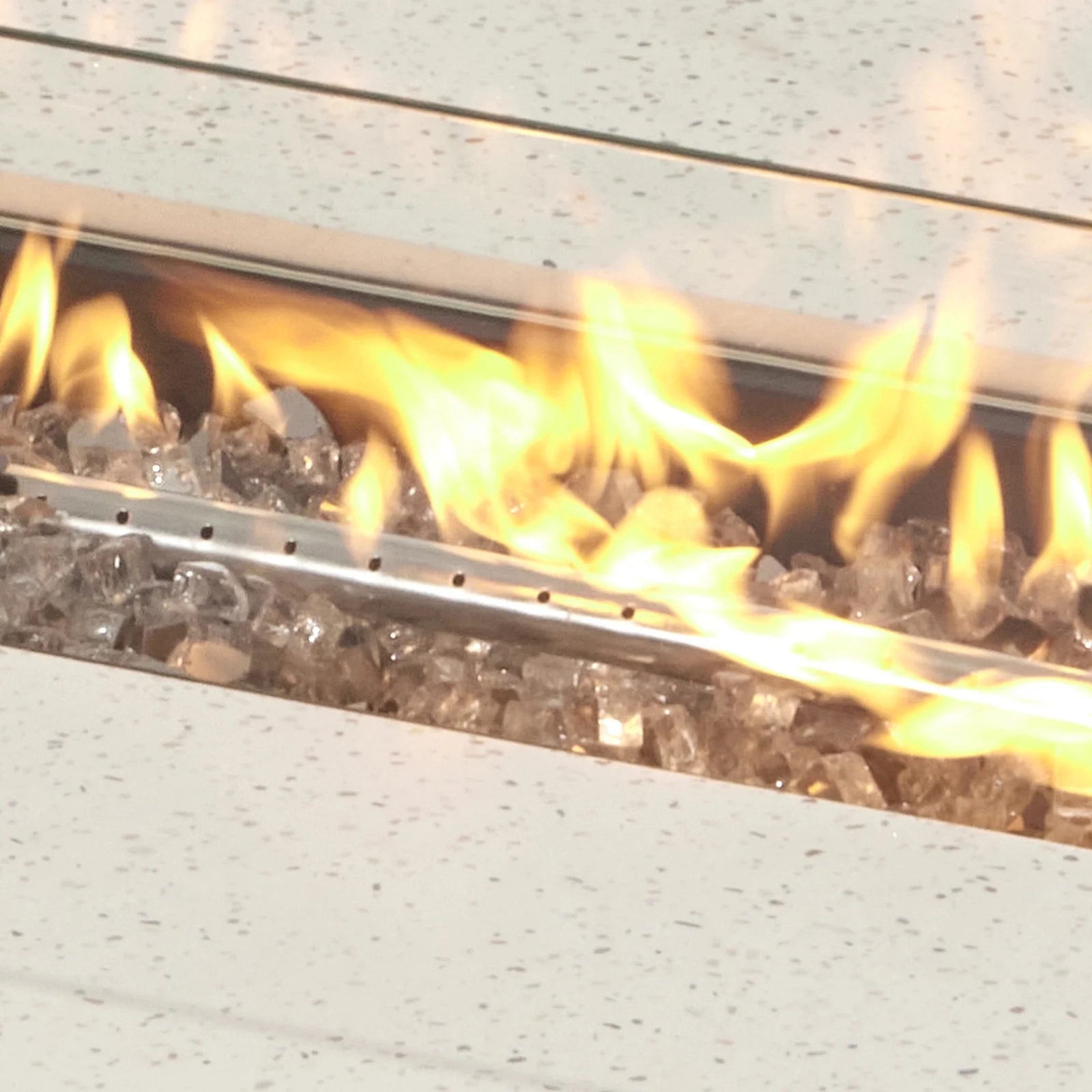 COSIEST Outdoor Rectangular Propane Fire Pit Table, Terrazzo White Concrete Finish, 50,000 BTU Stainless Steel Burner with Glass Wind Guard, Rain Cover