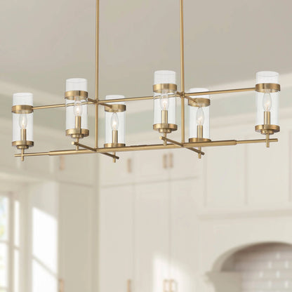 Possini Euro Design Mikel Soft Gold Linear Island Pendant Chandelier 42" Wide Modern Clear Glass Shade 6-Light Fixture for Dining Room House Kitchen