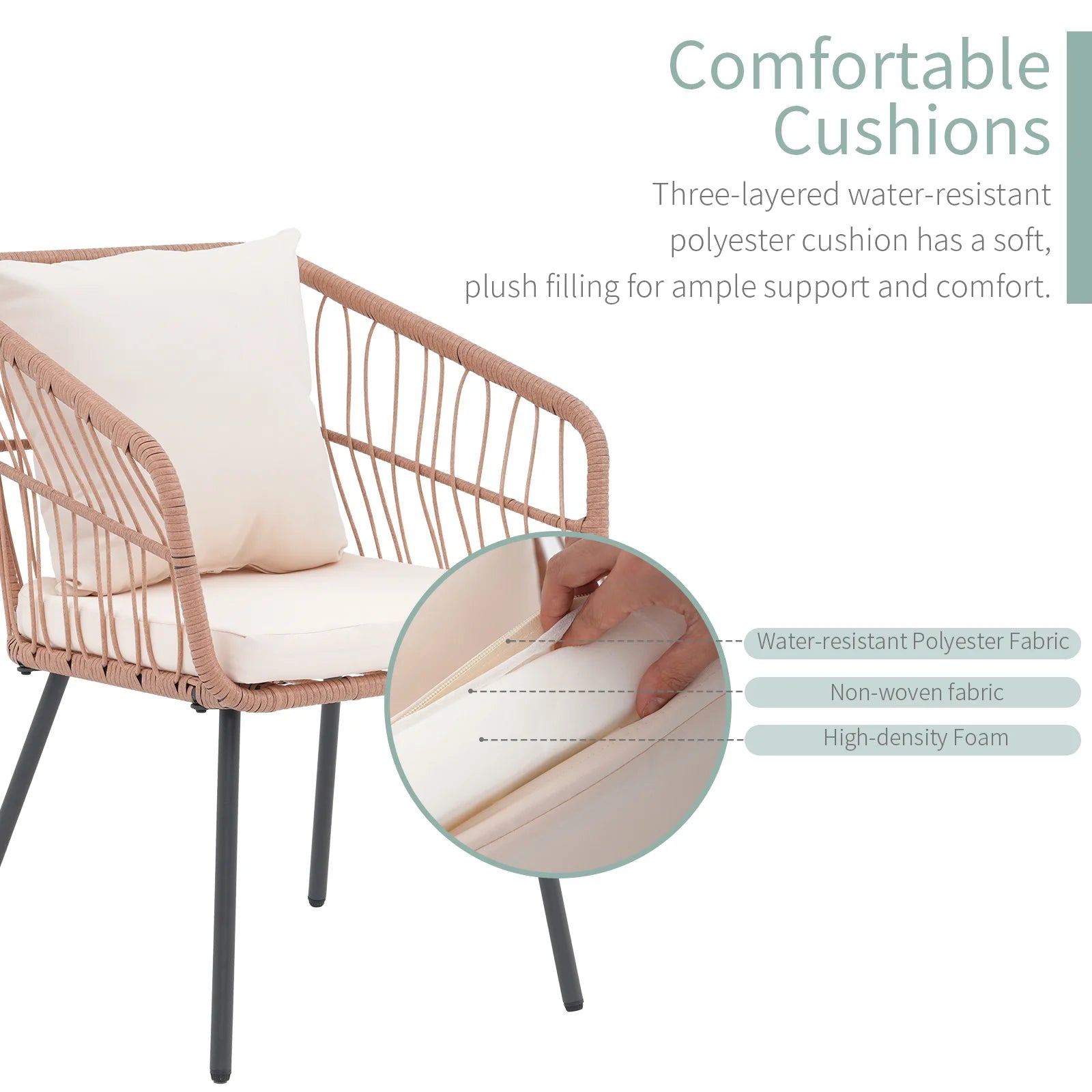 Patio Furniture Set, Betcozy3 Pieces Outdoor Chairs Set with Glass Coffee Table for Garden, Bistro, Porch, Balcony, Backyard