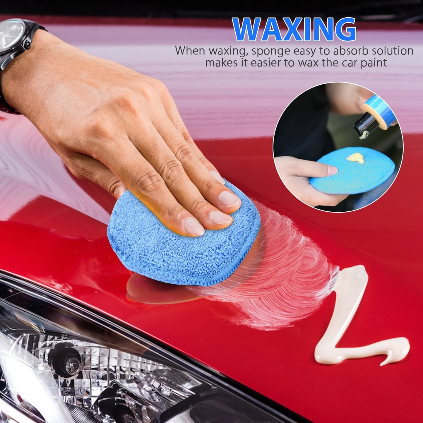 10pcs Microfiber Wax Applicator, EEEkit Ultra-Soft Microfiber Waxing Polish Car Applicator Pads, Foam Sponge Wax Applicator Pads for Cars Vehicle Glass Clean (Blue, 5" Diameter)