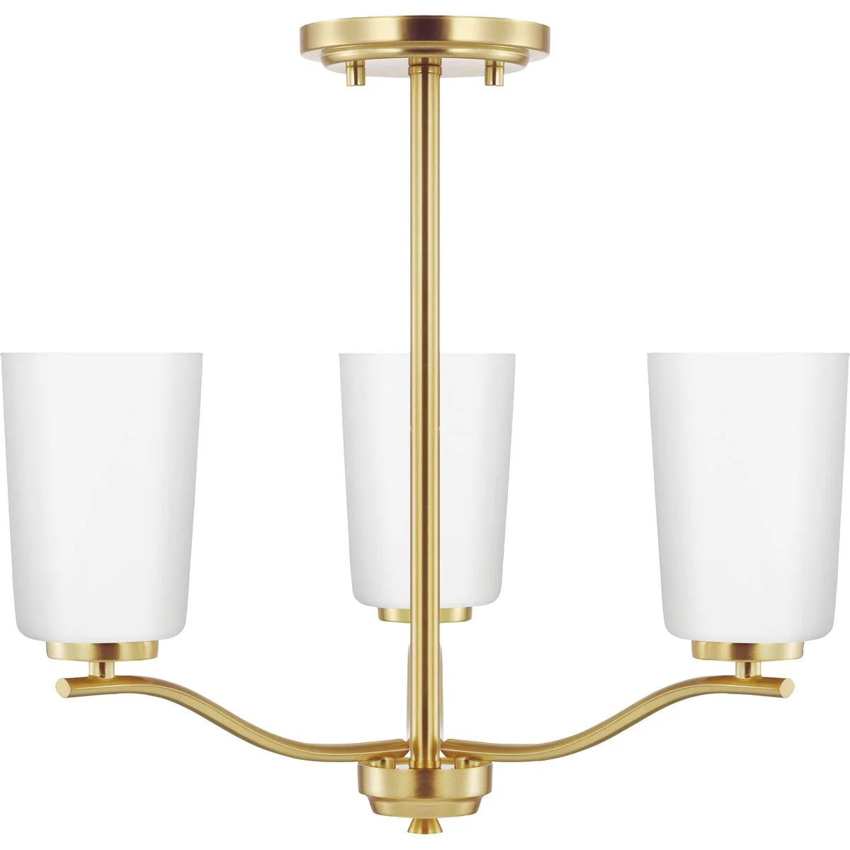 Adley Collection Three-Light Satin Brass Etched White Glass New Traditional Semi-Flush Convertible Light