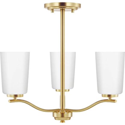 Adley Collection Three-Light Satin Brass Etched White Glass New Traditional Semi-Flush Convertible Light