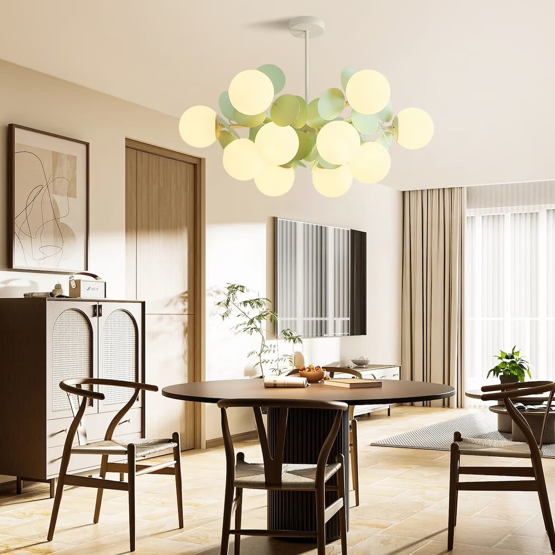 Arturesthome French Cream Style Living Room Chandelier,Magic Bean Molecular Ceiling Pendant Lamp,Modern Elegant Decorative Lamp,Glass Chandelier