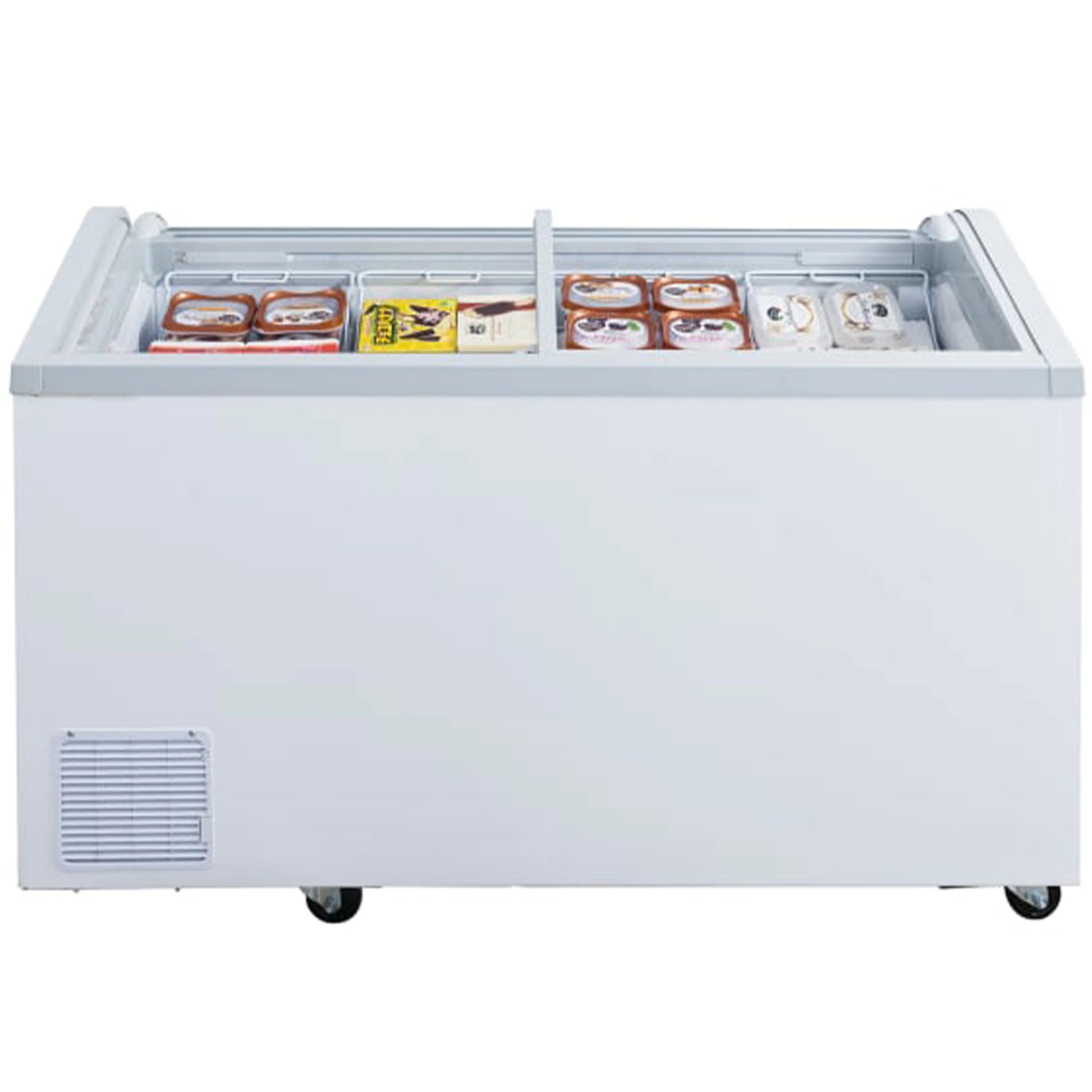 12 Cu.Ft. 56 in. Chest Freezer, Glass Sliding Door Freezer, NSF Certified, White Showcase Freezer Curved Display