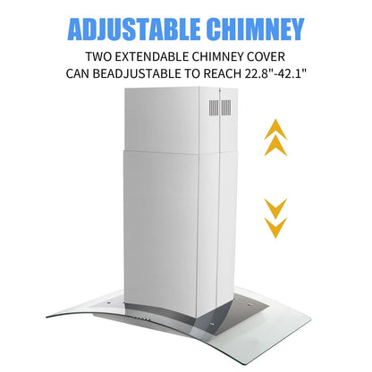 30 inch Island Mount Range Hood 900CFM Tempered Glass 3-Speed Vent Hood Stainless Steel Dishwasher