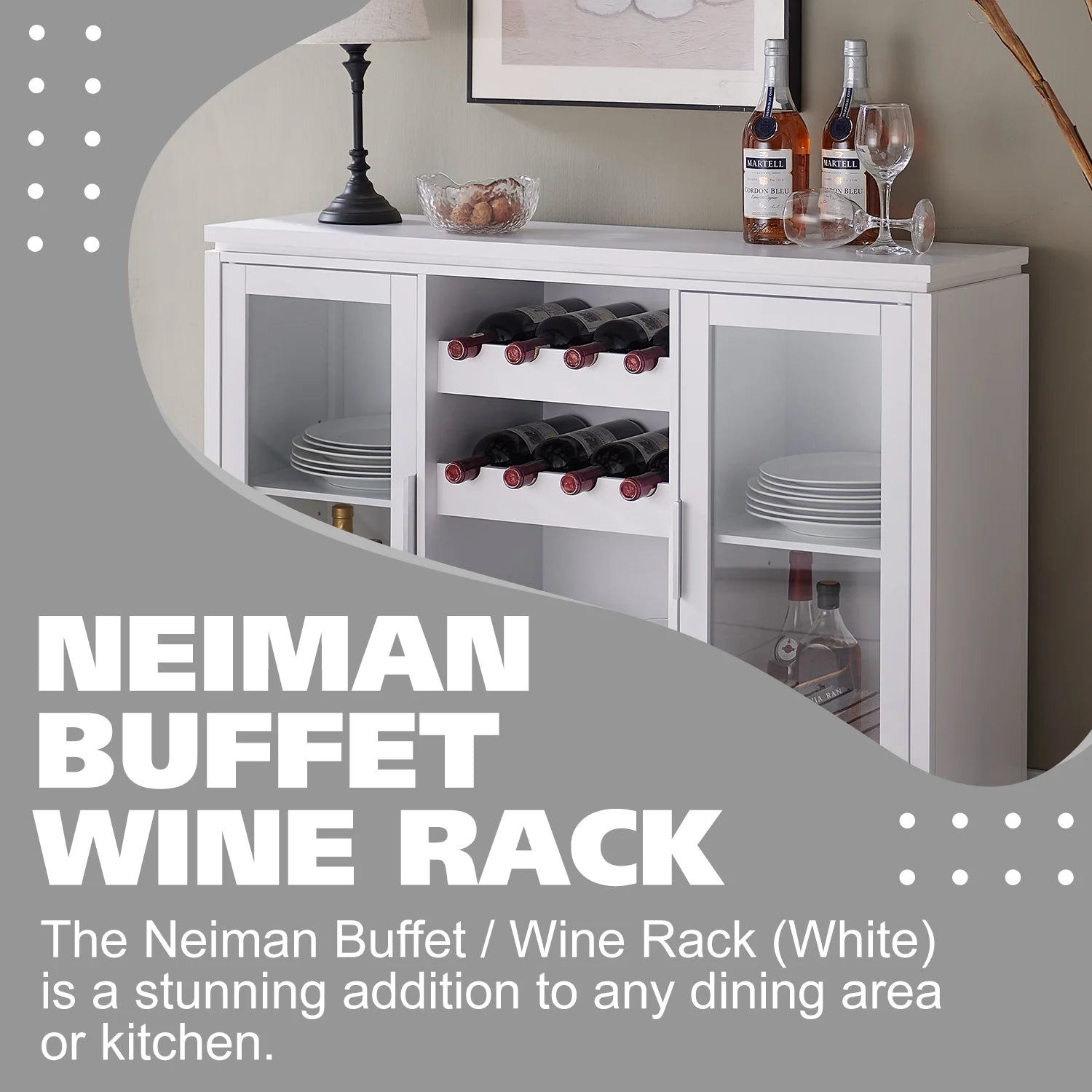 Kings Brand Furniture - Wine Bar Storage Cabinet, Sideboard Buffet with Wine and Glass Rack for Kitchen, Living Room, Dining Room (White)