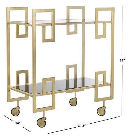 SAFAVIEH Eliza 2 Tier Modern Glam Rectangle Bar Cart with Casters, Brass/Black Glass