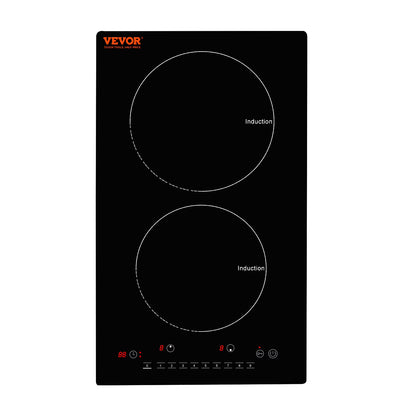 KFFKFF 12" Electric Cooktop, 1800W 2 Burners Ceramic Glass Stove Top Touch Control Built-in Magnetic Cooktop w/9 Heating Level Child Lock & Over-Temperature Protection