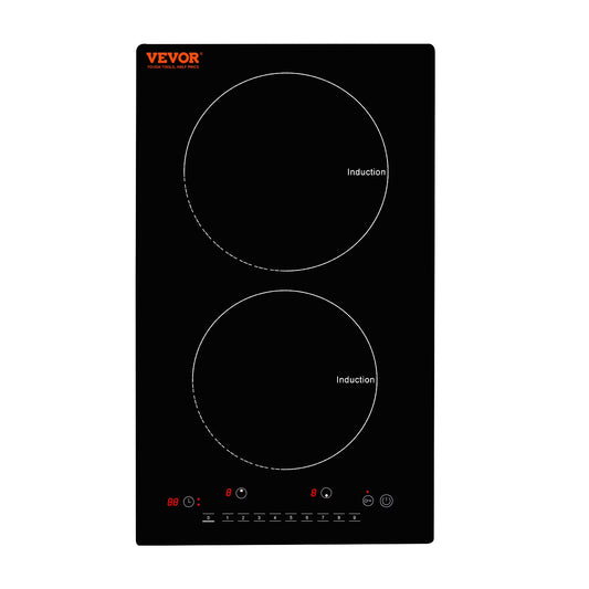 KFFKFF 12" Electric Cooktop, 1800W 2 Burners Ceramic Glass Stove Top Touch Control Built-in Magnetic Cooktop w/9 Heating Level Child Lock & Over-Temperature Protection