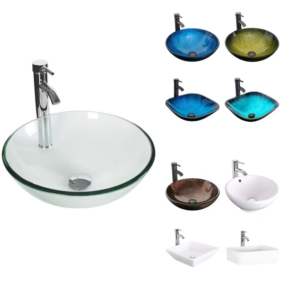 Eclife 16.5" Square Glass Vessel Sink