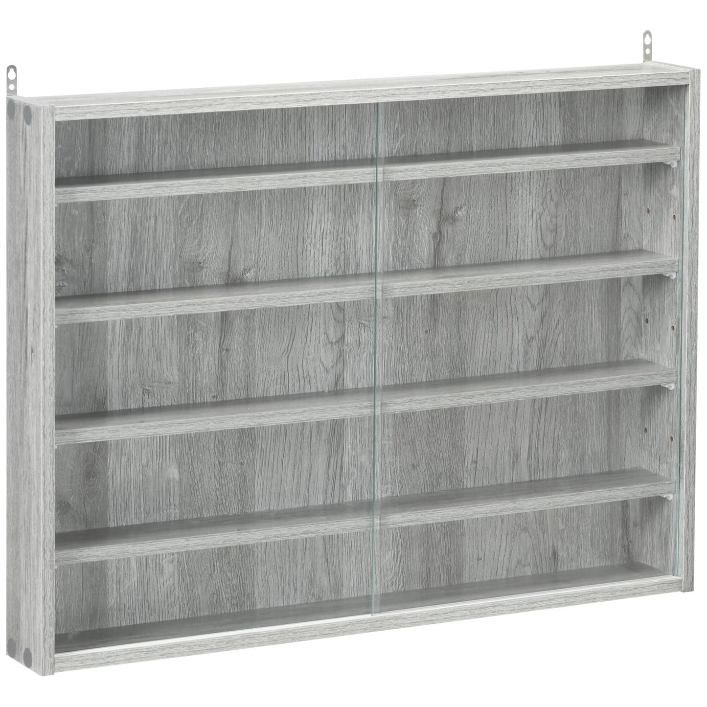 DUOSONG 5-Tier Display Cabinet, Glass Display Case With 2 Doors And Adjustable Shelves, Wall-Mounted, Grey Gray Glass Furniture Primary Living Space Cabinets