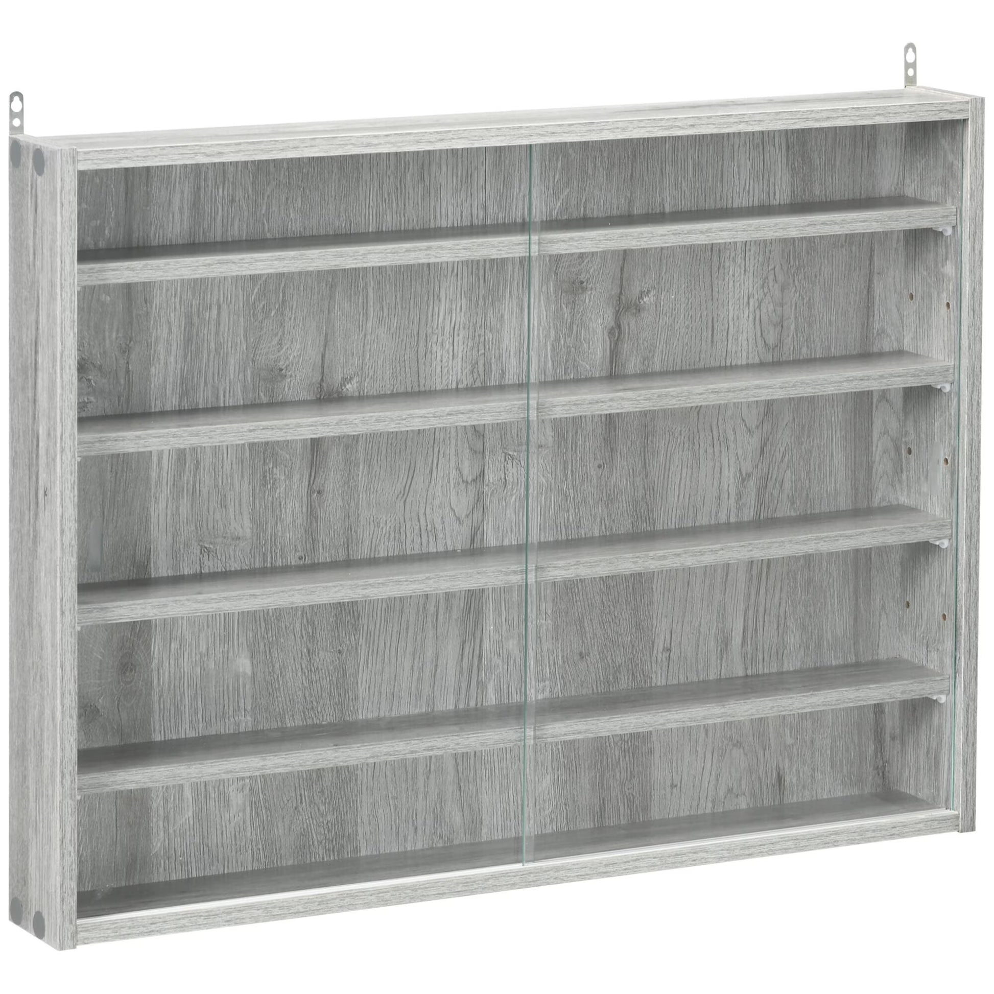 DUOSONG 5-Tier Display Cabinet, Glass Display Case With 2 Doors And Adjustable Shelves, Wall-Mounted, Grey Gray Glass Furniture Primary Living Space Cabinets