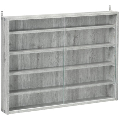 DUOSONG 5-Tier Display Cabinet, Glass Display Case With 2 Doors And Adjustable Shelves, Wall-Mounted, Grey Gray Glass Furniture Primary Living Space Cabinets