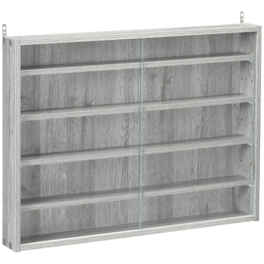DUOSONG 5-Tier Display Cabinet, Glass Display Case With 2 Doors And Adjustable Shelves, Wall-Mounted, Grey Gray Glass Furniture Primary Living Space Cabinets