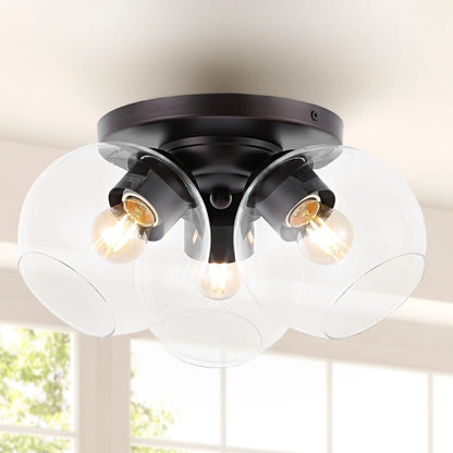 JONATHAN Y Iris 11.5" 3-Light Farmhouse Rustic Iron/Glass LED Semi Flush Mount, Oil Rubbed Bronze/Clear