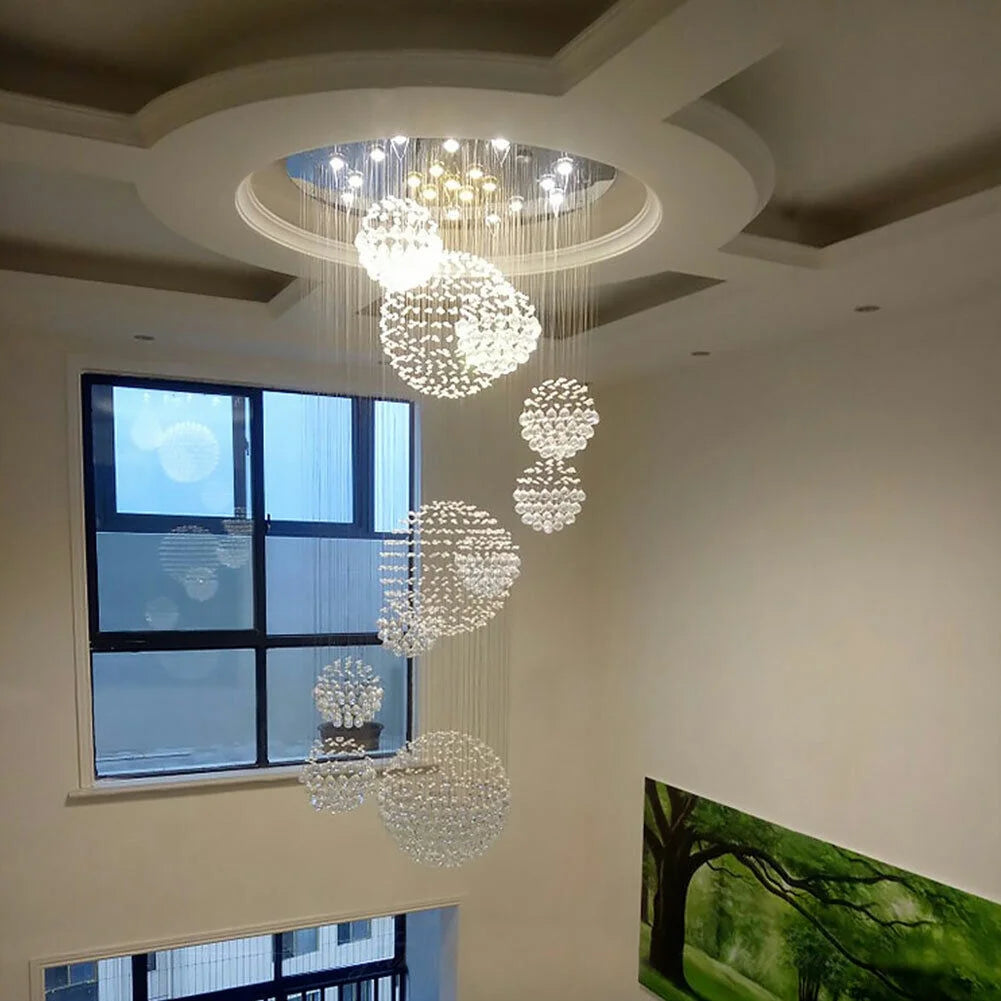 LED Crystal Modern 11-Light LED Polished Chrome Raindrop Pendant Light with Clear Glass Shade