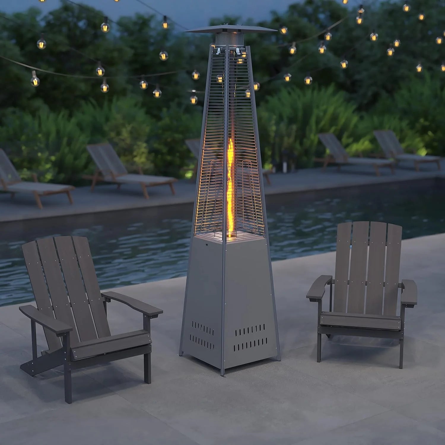 Segmart 48,000 BTU Pyramid Patio Heater, Tall Standing Outdoor Propane Heater with Wheels & Tip-Over Safety Protection, Visible Flame Glass Tube for Backyard, Garden, Commercial Use - Gray