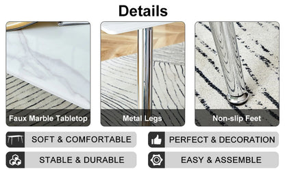 PWOPWOE Modern Minimalist Rectangular Glass Dining Table with 0.4 "White Imitation Marble Glass Sticker Desktop And Silver Metal Legs, suitable for Kitchens, Restaurants, And Living Rooms63"*35.4"*30"