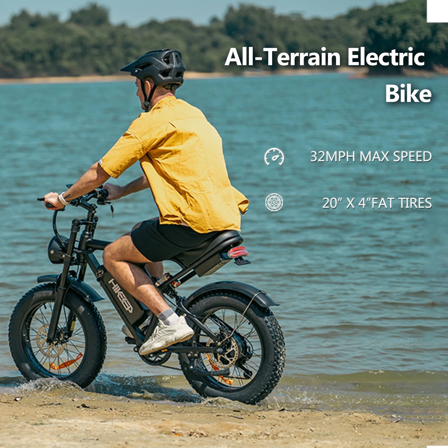 HiKeep 1500W Peak Electric Bike, 20" Fat Tire Ebike, 48V 15Ah Battery, E-Mountain Bike, w/Bag, Pump & Glasses