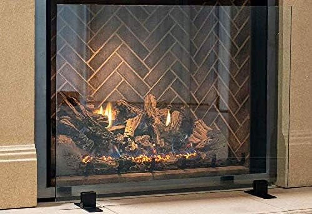AMS Fireplace | Frameless Glass Fireplace Screen with Stainless Steel Feet | Small (36" x 26") - (Clear Glass, Stainless Steel Feet) - Made in USA