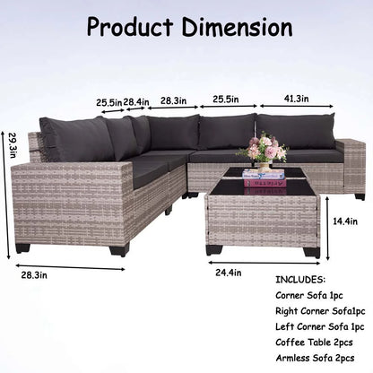 HISUKOY 7-Piece Modular Outdoor Sectional Wicker Patio Conversation Set,Outdoor Couch,All Weather Patio Conversation Sets with Washable Cushions and Glass Table, Rattan Wicker Couch for Garden