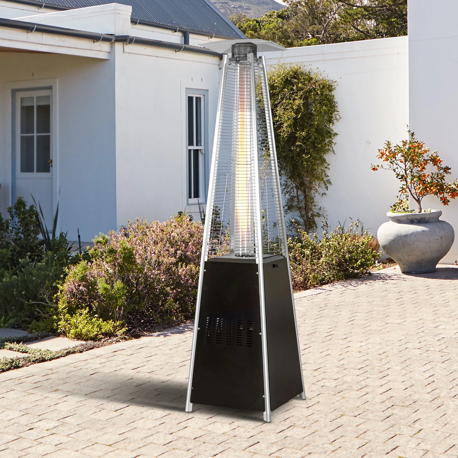 Nuu Garden Pyramid Patio Heater with Wheels, 48,000 BTU Outdoor Heaters for Outside Use, Quartz Glass Tube Propane Heater, Black