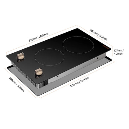 KFFKFF 2 Burner Built-in Electric Cooktop, 3500W Electric Ranges with 12 Heat Levels, Glass Top, Automatic Power-Off, Regulated by Knobs