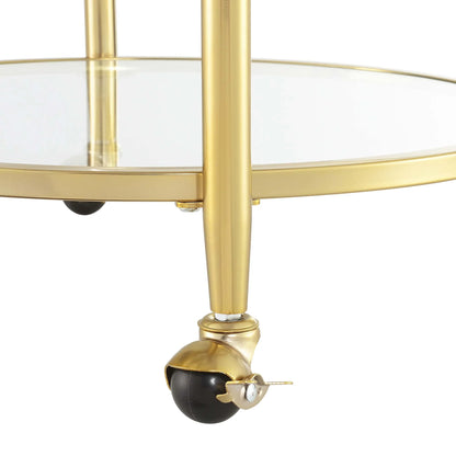 Royal Crest Two-Tier Acrylic Round Bar Cart in Clear Glass with Gold Metal Frame