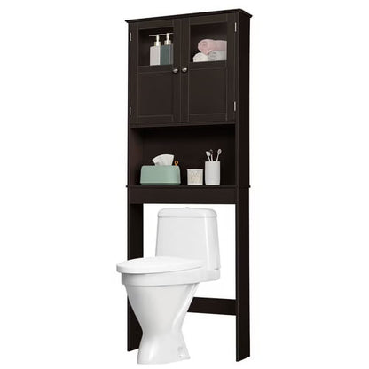 VINGLI Brown Over The Toilet Storage Cabinet, Adjustable Shelf, Double Acrylic Glass Doors