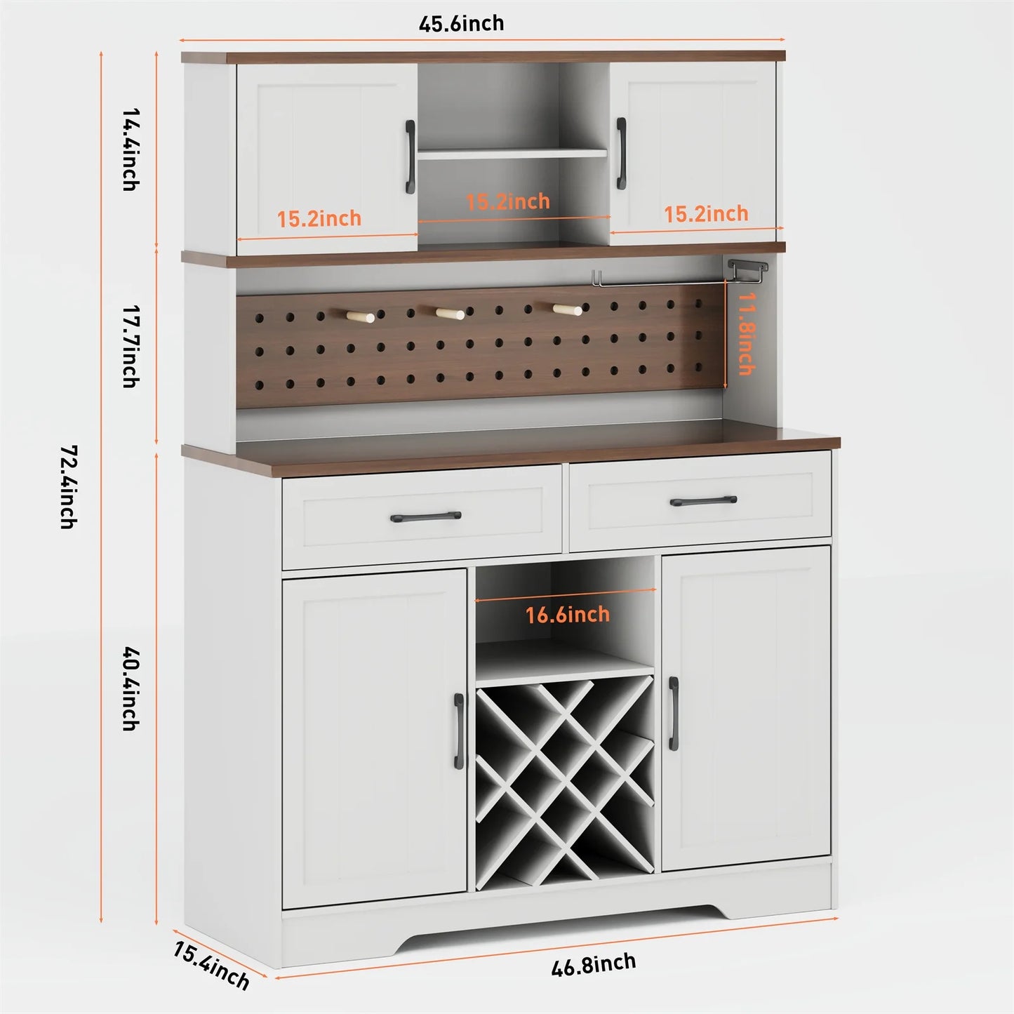 LAFGUR 72" Kitchen Storage Cabinet with Power Outlet & LED Light, Coffee Bar Cabinet with Drawers & Wine Glass Rack,Sideboard for Home,White