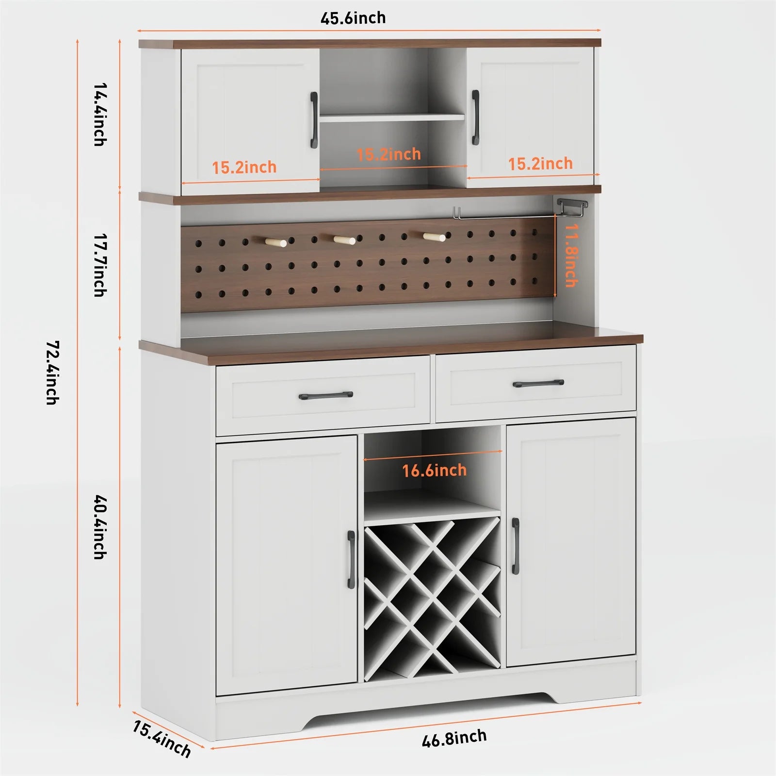 LAFGUR 72" Kitchen Storage Cabinet with Power Outlet & LED Light, Coffee Bar Cabinet with Drawers & Wine Glass Rack,Sideboard for Home,White
