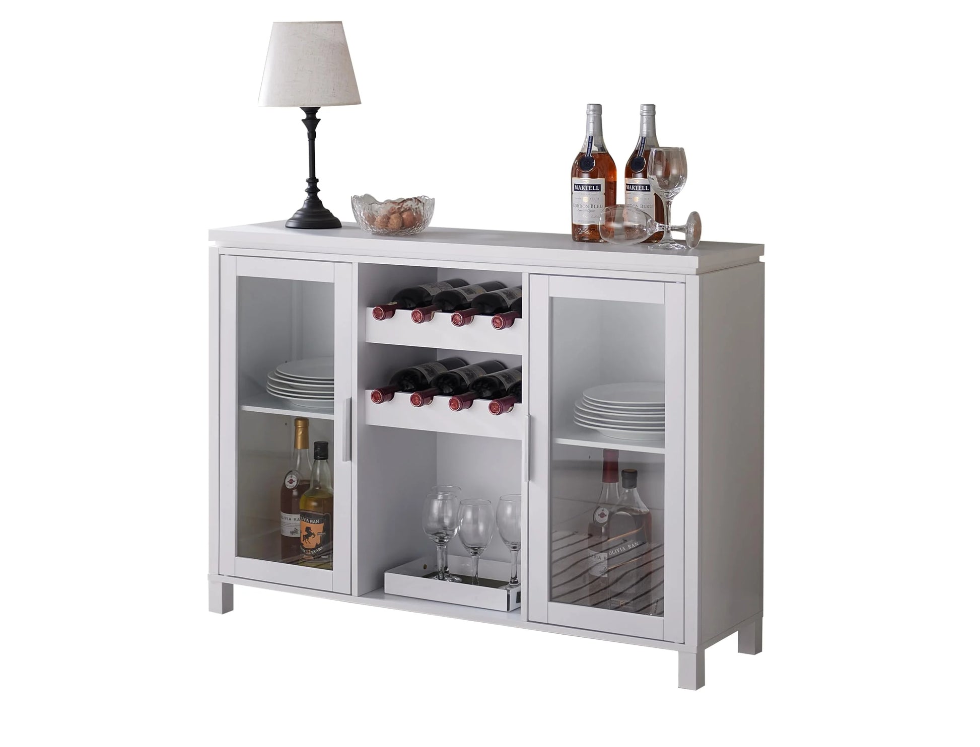 Kings Brand Furniture - Wine Bar Storage Cabinet, Sideboard Buffet with Wine and Glass Rack for Kitchen, Living Room, Dining Room (White)