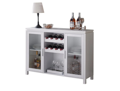 Kings Brand Furniture - Wine Bar Storage Cabinet, Sideboard Buffet with Wine and Glass Rack for Kitchen, Living Room, Dining Room (White)