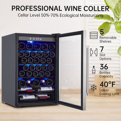 Wine Cooler,Beverage Refrigerator Cooler,Freestanding Wine Cooler Refrigerator with Triple Pane Clear Glass Door,Mini Fridge Countertop Drink Cooler for Home Office,Temperature Adjustment Range 40~61°