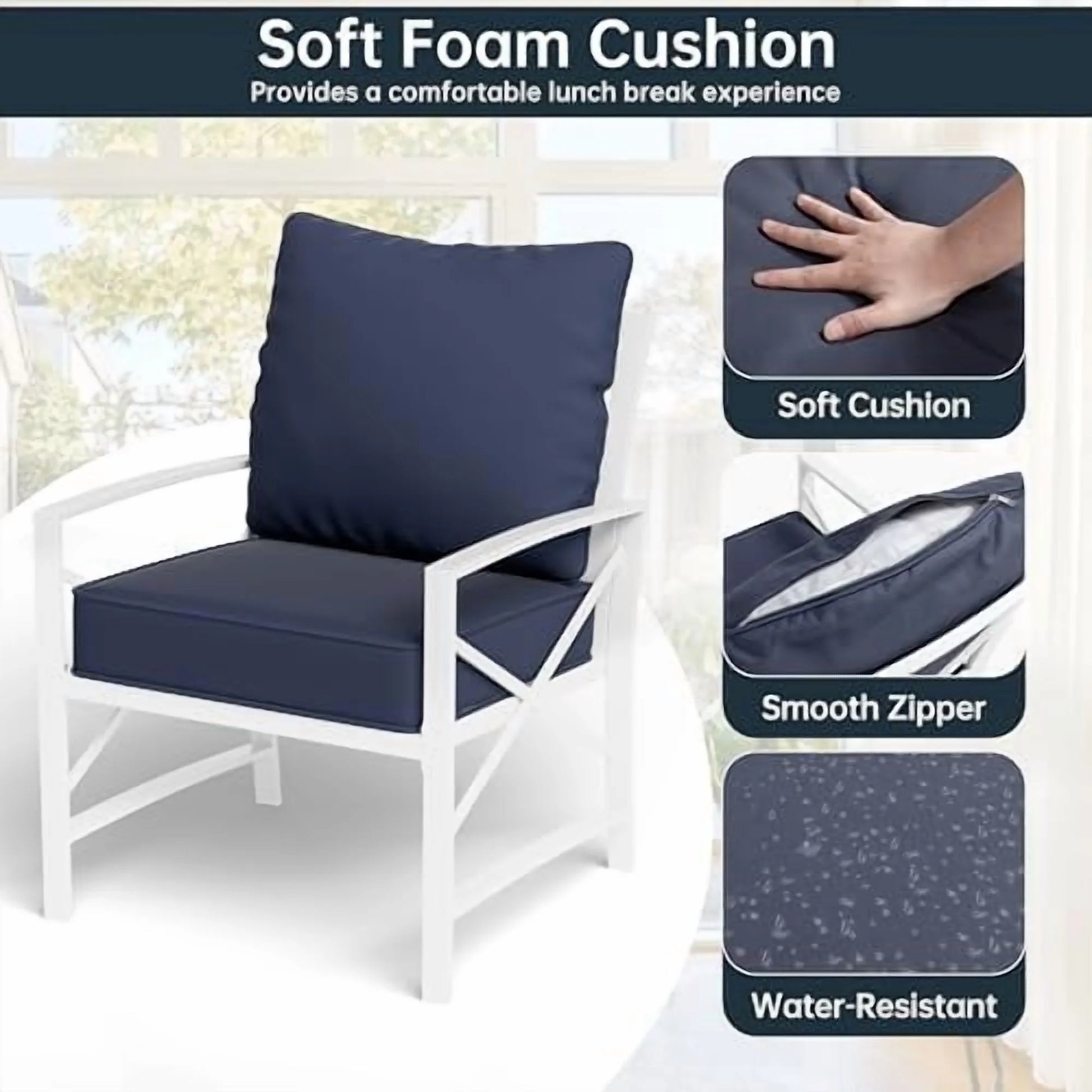 SUNLEI 3 Pcs Patio Outdoor Furniture Set, Porch Chairs Conversation Sets with Glass Coffee Table, Outside Metal Sofa Set for Garden, Balcony, Poolside, Backyard, Blue