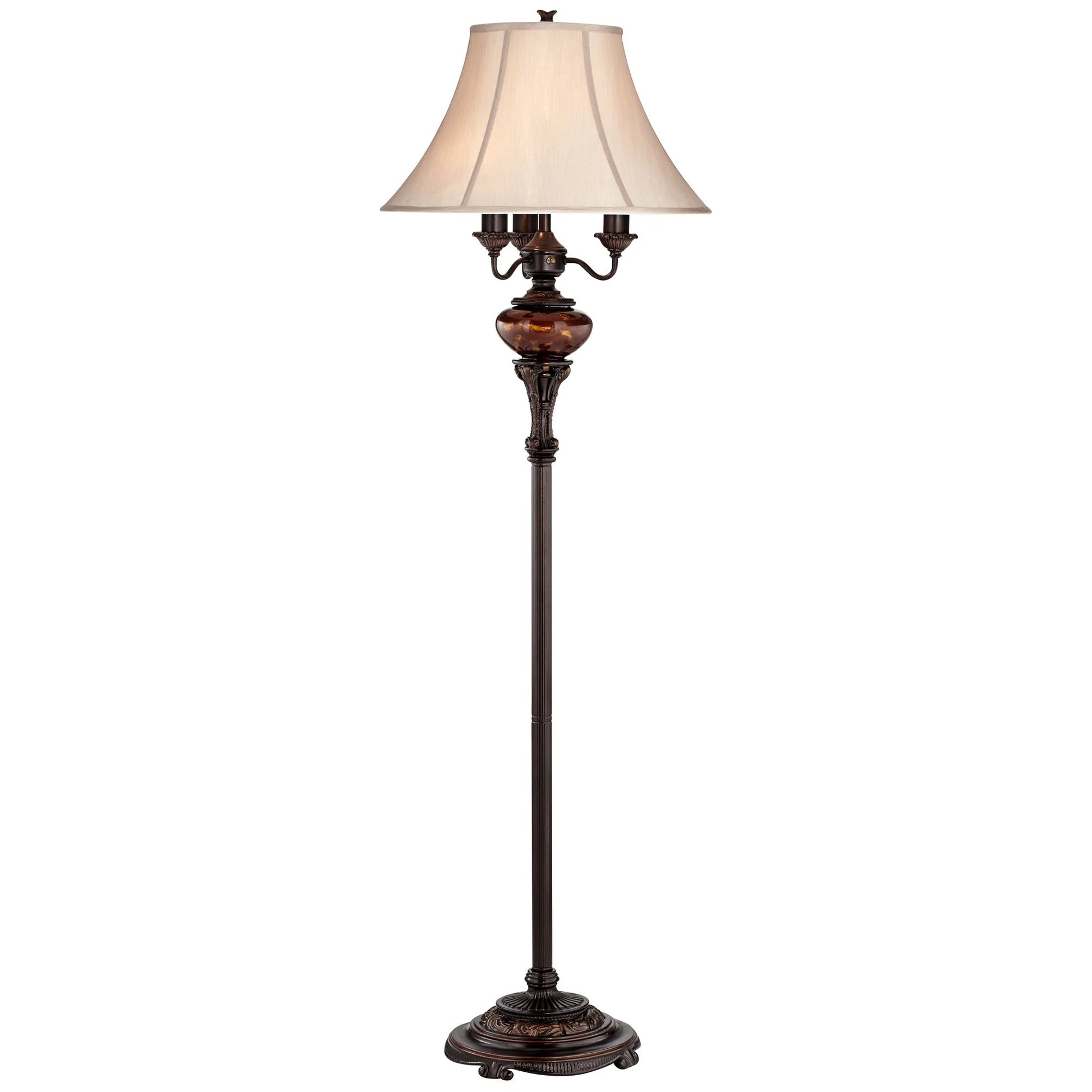Barnes and Ivy Traditional Floor Lamp 4-Light 63" Tall Lush Bronze Tortoise Glass Font Bell Shade for Living Room Reading Bedroom Office
