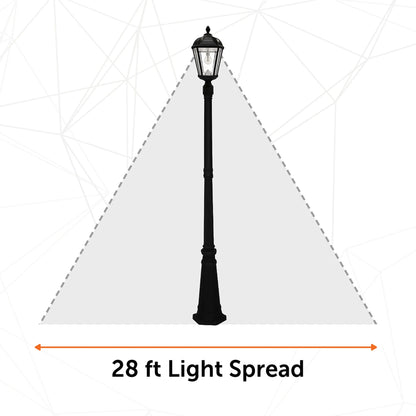 Gama Sonic Solar Outdoor Lamp Post Light, Black Cast Aluminum and Beveled Glass Panels, 10-Year Royal Bulb, Warm White LED with Omni-Direction Reflector, 87-inch Height, 98B001