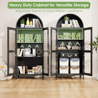 SUXXAN Metal Arched Storage Display Lockable Cabinets with Glass Doors and Adjustable Shelves, Assembly Required, Black