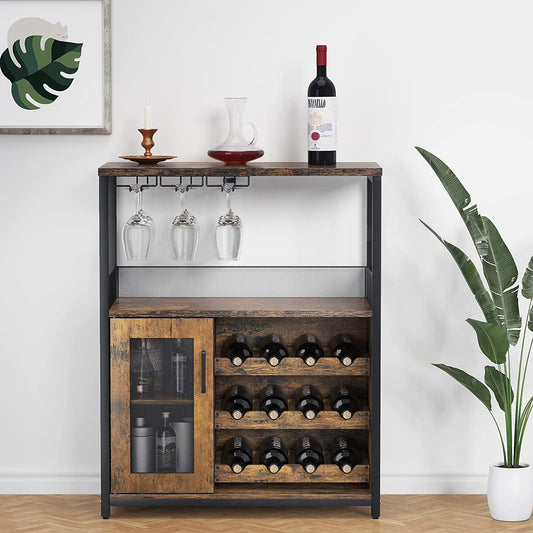 Yesfashion Wine Bar Cabinet with Glass Holder, ABS Rustic Brown